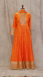 Pink & Red Bandhani Anarkali Suit with Golden Border Dupatta