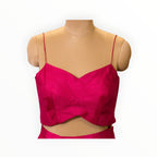 Zari Designs Indo-Western fuchsia pink sleeveless crop top with a sweetheart neckline on a mannequin
