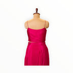 Zari Designs fuchsia pink Indo-Western sleeveless crop top with spaghetti straps on a mannequin