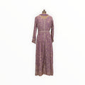 Zari Designs lavender Anarkali dress with intricate white floral embroidery and a matching scarf on a mannequin