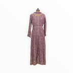 Zari Designs lavender Anarkali dress with intricate white floral embroidery and a matching scarf on a mannequin
