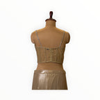 Zari Designs ready saree blouse in olive green mesh with silver sequin embellishments and thin crystal straps