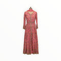 Zari Designs pink Anarkali dress featuring intricate floral embroidery, mirror work detailing, and a matching dupatta.