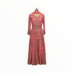 Zari Designs pink Anarkali dress featuring intricate floral embroidery, mirror work detailing, and a matching dupatta.
