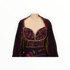 Zari Designs Mahima Mahajan inspired dark purple Anarkali dress with floral embroidery and sequin bodice detail